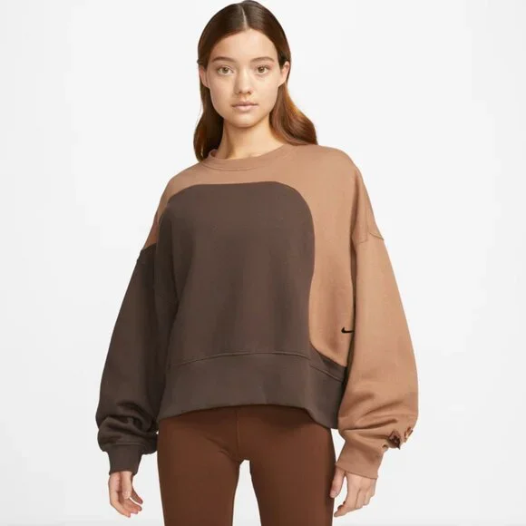 NIKE Sportswear Color Clash Women's Fleece Sweatshirt In Brown - Picture 2 of 8